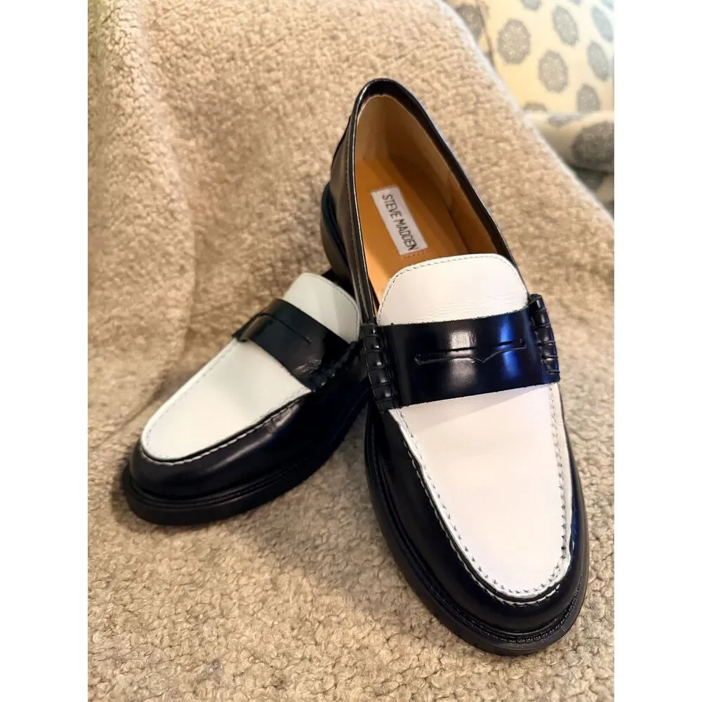 NIB Steve Madden Black & White Madison Penny Loafer size 8.5 - Picture 10 of 11